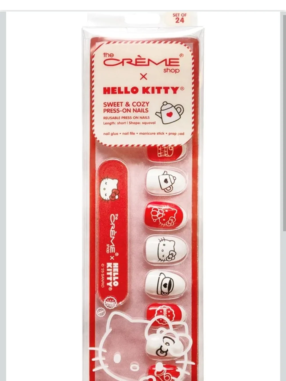 The Creme Shop - Hello Kitty Red & White - Sweet & Cozy Press On Nails Set Of 24